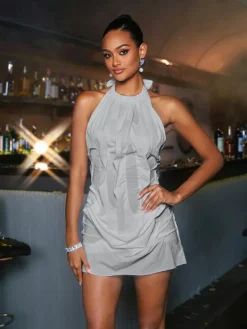 Dresses | Mini Dresses*Mew Mews Fashion Masha Lace Up Ruched Mini Dress In Grey
