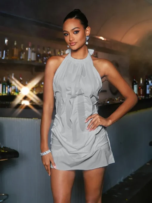 Dresses | Mini Dresses*Mew Mews Fashion Masha Lace Up Ruched Mini Dress In Grey