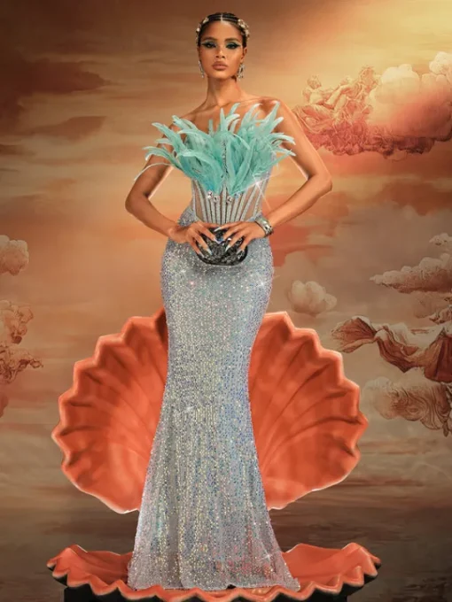 Embellishment | Dresses*Lu Yili Mathis Strapless Feather Sequin Maxi Dress