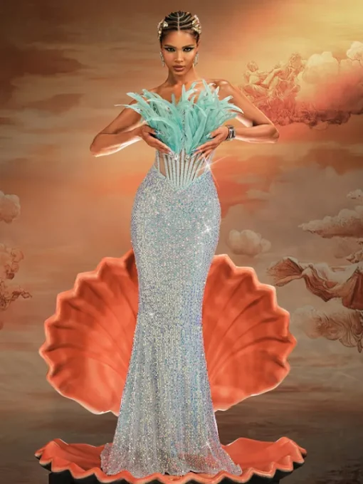 Embellishment | Dresses*Lu Yili Mathis Strapless Feather Sequin Maxi Dress