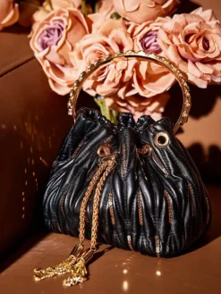 Bags*Mew Mews Fashion Mattea Leather Sequin Bucket Bag In Black
