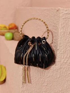 Bags*Mew Mews Fashion Mattea Leather Sequin Bucket Bag In Black