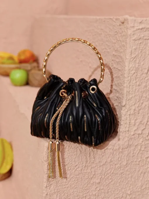 Bags*Mew Mews Fashion Mattea Leather Sequin Bucket Bag In Black