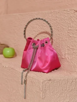 Bags*Mew Mews Fashion Mattea Satin Crystal Embellished Bucket Bag In Hot Pink