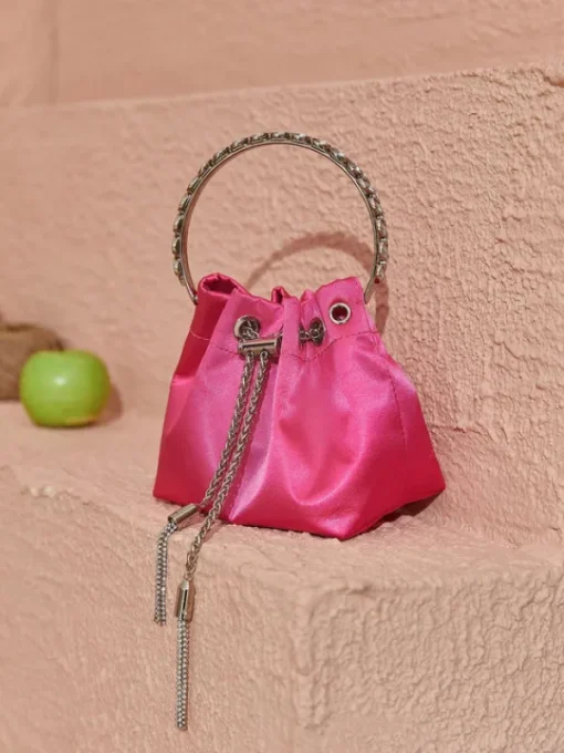 Bags*Mew Mews Fashion Mattea Satin Crystal Embellished Bucket Bag In Hot Pink