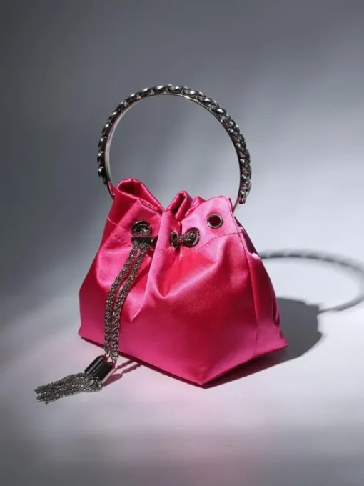 Bags*Mew Mews Fashion Mattea Satin Crystal Embellished Bucket Bag In Hot Pink