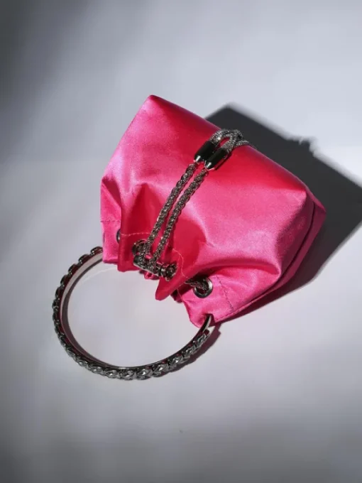 Bags*Mew Mews Fashion Mattea Satin Crystal Embellished Bucket Bag In Hot Pink