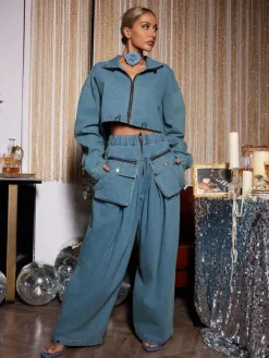 Sets & Co-ords*Mew Mews Fashion Maudie Pocket Wide Denim Pants Set