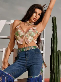 Tops*Mew Mews Fashion O/S Mawar Star Butterfly Embroidered Top