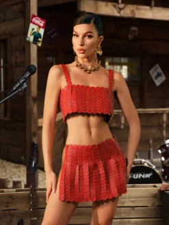 Sets & Co-ords*Mew Mews Fashion O/S Mckie Leather Circle Chainmail Skirt Set