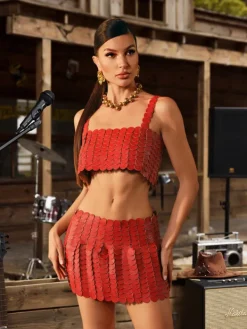 Sets & Co-ords*Mew Mews Fashion O/S Mckie Leather Circle Chainmail Skirt Set