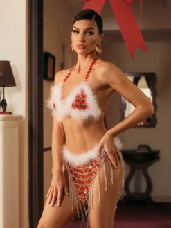 Sets & Co-ords*Mew Mews Fashion Meisner Feather Rhinestone Body Chain Skirt Set