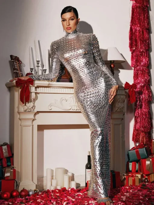 Dresses | Maxi Dresses*Mew Mews Fashion Mercy Long Sleeve Cutout Maxi Dress In Silver