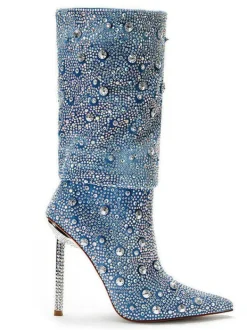 Shoes*Mew Mews Fashion Mia Rhinestone Glitter Denim Boots
