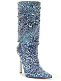 Shoes*Mew Mews Fashion Mia Rhinestone Glitter Denim Boots