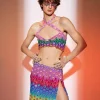 Embellishment*Embellishment Micaiah Halterneck Rainbow Rhinestone Top Set
