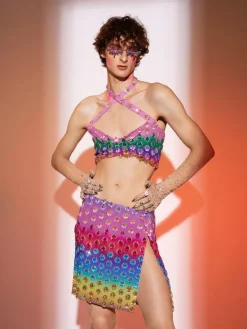 Embellishment*Embellishment Micaiah Halterneck Rainbow Rhinestone Top Set