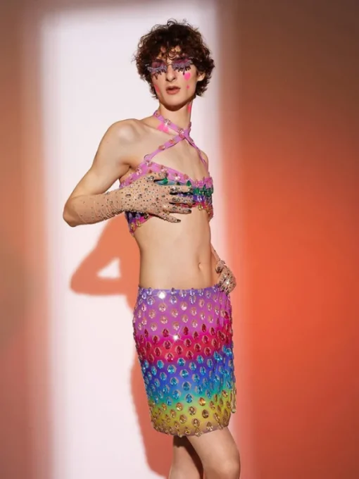 Embellishment*Embellishment Micaiah Halterneck Rainbow Rhinestone Top Set