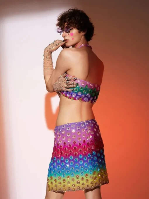 Embellishment*Embellishment Micaiah Halterneck Rainbow Rhinestone Top Set