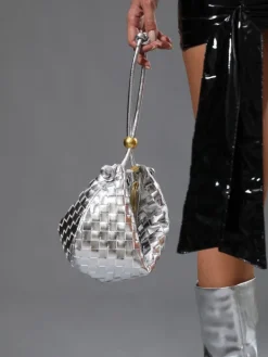 Bags*Mew Mews Fashion Midge Woven Drawstring Bag In Silver