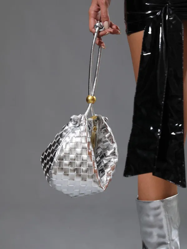 Bags*Mew Mews Fashion Midge Woven Drawstring Bag In Silver