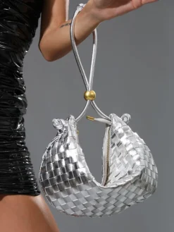 Bags*Mew Mews Fashion Midge Woven Drawstring Bag In Silver