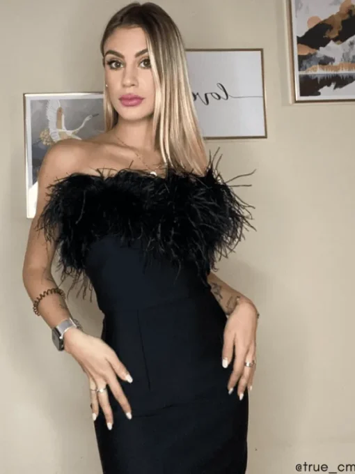 Dresses*Bandage Mina Strapless Feather Trimmed Dress