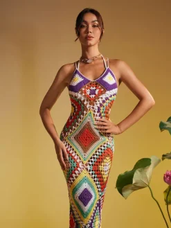 Cover-ups | Swimwear*Mew Mews Fashion Monroe Spaghetti Printed Hollow Knitted Dress