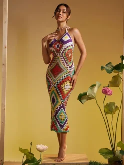 Cover-ups | Swimwear*Mew Mews Fashion Monroe Spaghetti Printed Hollow Knitted Dress