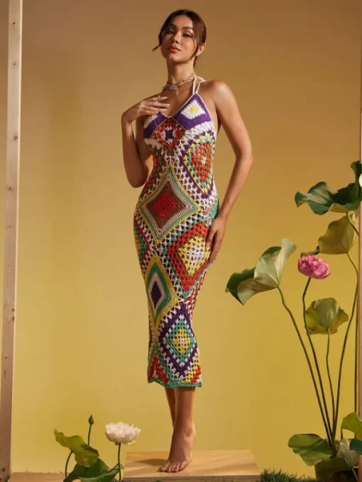 Cover-ups | Swimwear*Mew Mews Fashion Monroe Spaghetti Printed Hollow Knitted Dress