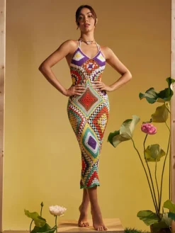 Cover-ups | Swimwear*Mew Mews Fashion Monroe Spaghetti Printed Hollow Knitted Dress