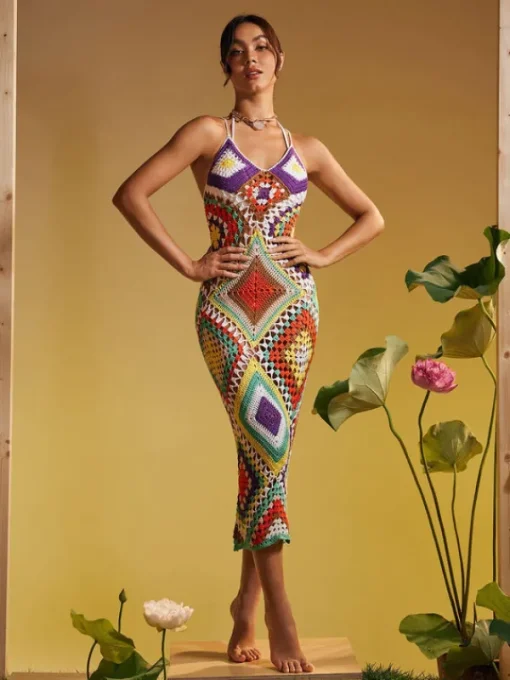 Cover-ups | Swimwear*Mew Mews Fashion Monroe Spaghetti Printed Hollow Knitted Dress