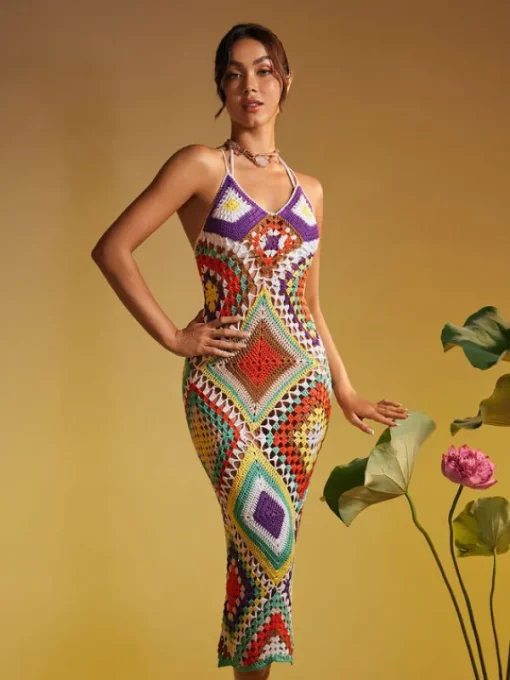 Cover-ups | Swimwear*Mew Mews Fashion Monroe Spaghetti Printed Hollow Knitted Dress