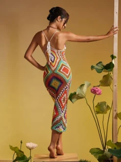 Cover-ups | Swimwear*Mew Mews Fashion Monroe Spaghetti Printed Hollow Knitted Dress
