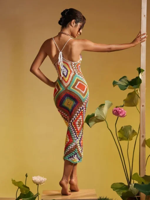 Cover-ups | Swimwear*Mew Mews Fashion Monroe Spaghetti Printed Hollow Knitted Dress