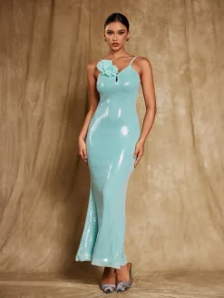 Dresses*Mew Mews Fashion Nadiya Spaghetti Flower Sequin Maxi Dress