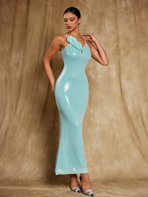 Dresses*Mew Mews Fashion Nadiya Spaghetti Flower Sequin Maxi Dress