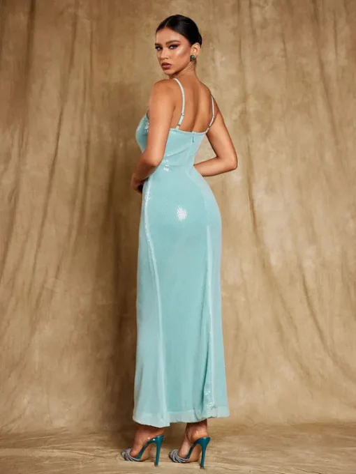 Dresses*Mew Mews Fashion Nadiya Spaghetti Flower Sequin Maxi Dress
