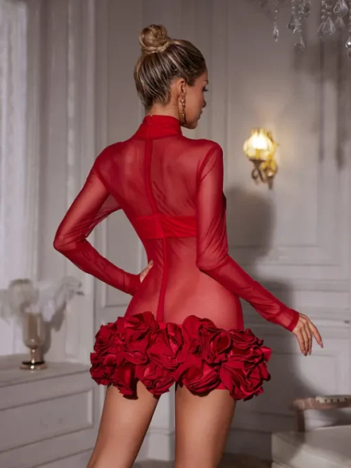 Dresses | Mini Dresses*Mew Mews Fashion Nairi Long Sleeve Flower Mesh Mini Dress