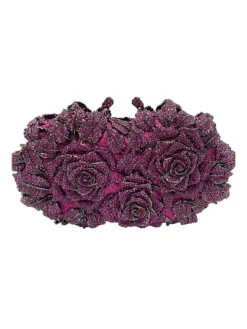 Bags*Mew Mews Fashion Nala Flower Rhinestone Embellished Clutch In Purple