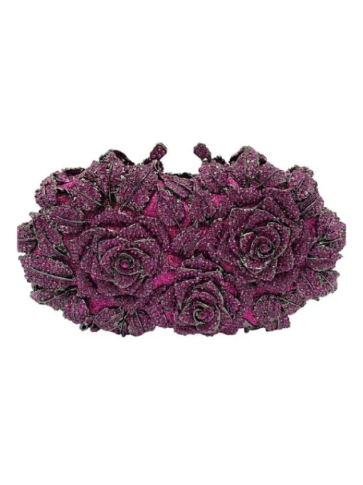Bags*Mew Mews Fashion Nala Flower Rhinestone Embellished Clutch In Purple