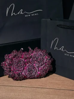 Bags*Mew Mews Fashion Nala Flower Rhinestone Embellished Clutch In Purple