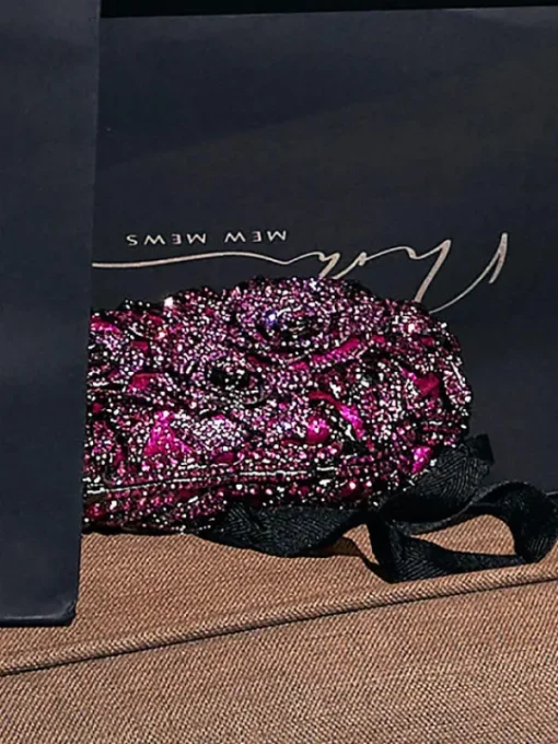 Bags*Mew Mews Fashion Nala Flower Rhinestone Embellished Clutch In Purple