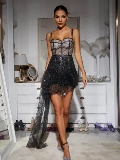 Sets & Co-ords*Mew Mews Fashion Nancy Corset Sequin Draped Set In Black