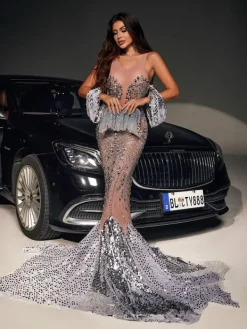 Dresses | Maxi Dresses*Jiu Bajia O/S Nasima Rhinestone Mermaid Maxi Dress