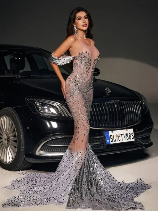 Dresses | Maxi Dresses*Jiu Bajia O/S Nasima Rhinestone Mermaid Maxi Dress