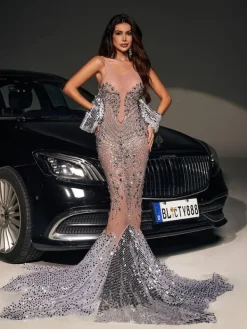 Dresses | Maxi Dresses*Jiu Bajia O/S Nasima Rhinestone Mermaid Maxi Dress