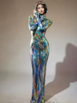 Embellishment | Dresses*Embellishment Nebraska Ombre Long Sleeve Hooded Maxi Dress In Blue