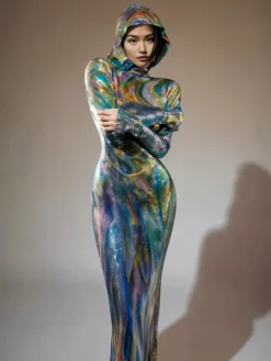 Embellishment | Dresses*Embellishment Nebraska Ombre Long Sleeve Hooded Maxi Dress In Blue