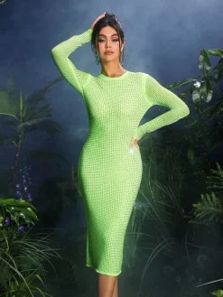Dresses | Midi Dresses*Mew Mews Fashion Neriah Crystal Embellished Midi Dress In Green